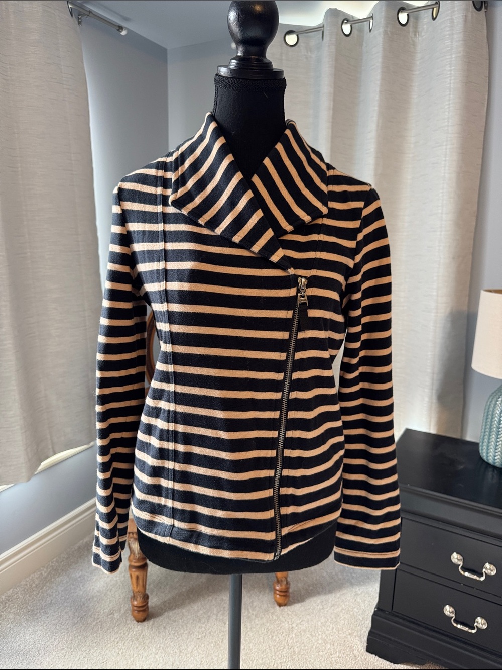 Splendid Black and Beige Striped Knit Top